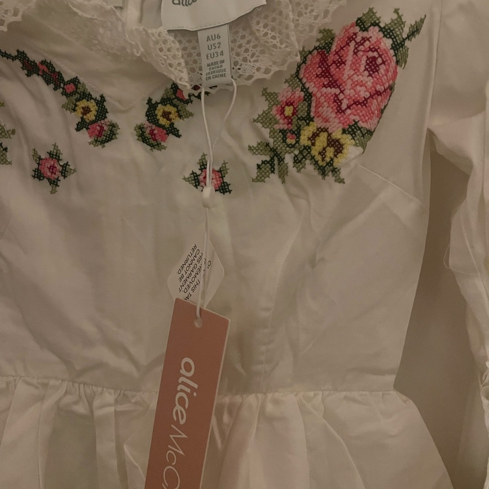 Alice McCall White Dress with Pink Floral Embroidery - Picture 6 of 8